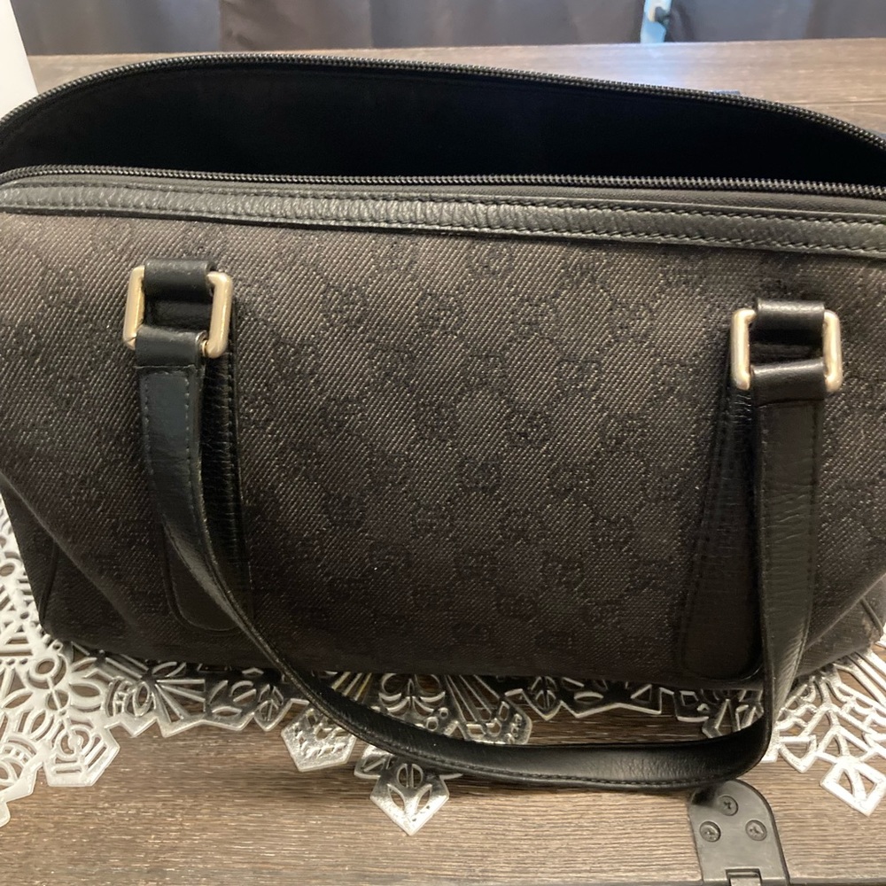 Gucci Authentic Black Canvas Fabric GG Boston bag.